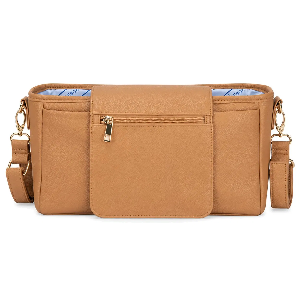 Custom PU Vegan Leather Stroller Organizer Caddy with Wet Wipe Dispenser Cup Holder and Detachable Shoulder Strap