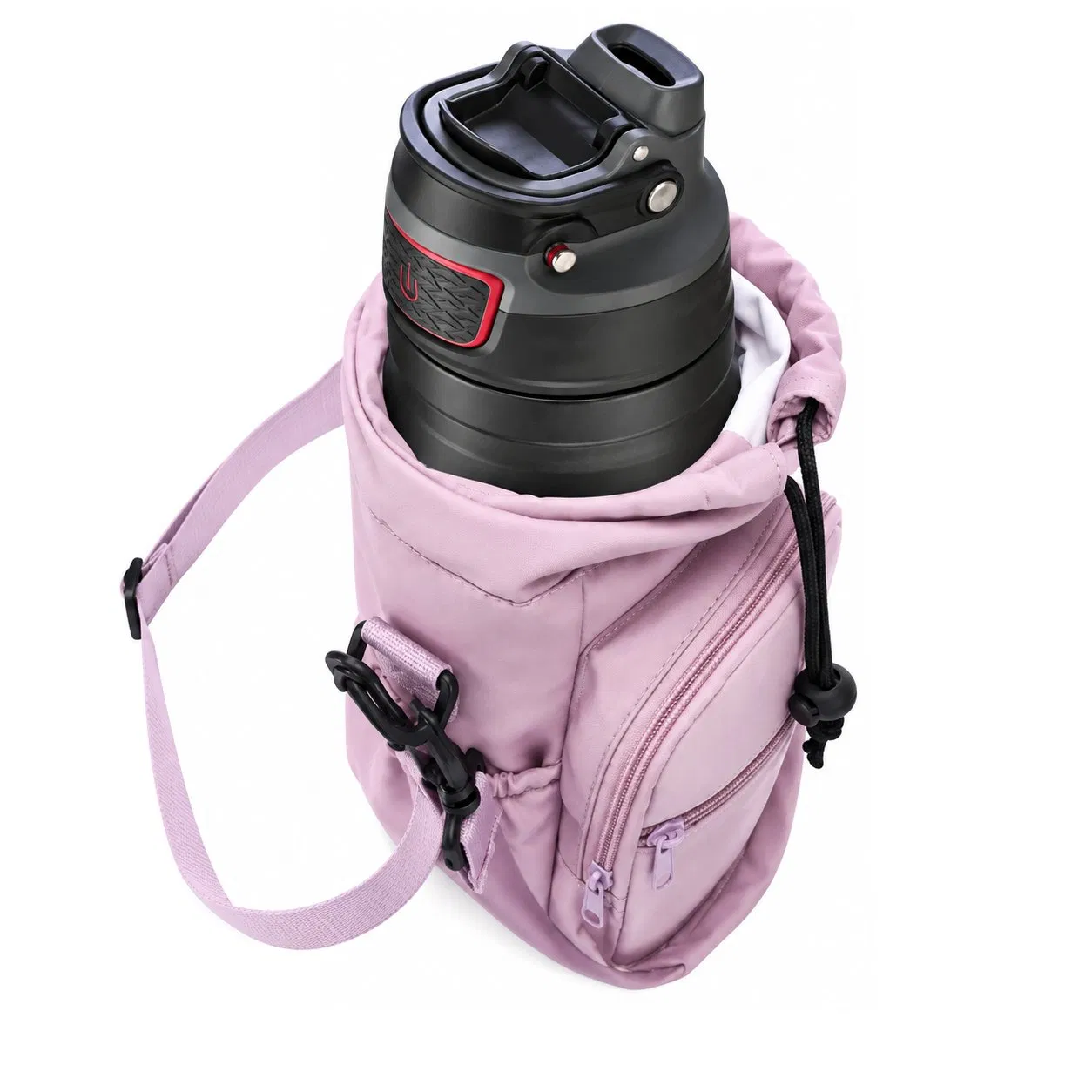 Custom 2L Nylon Insulated Water Bottle Carrier with Zipper Phone Pocket for Cycling Sports and Travel