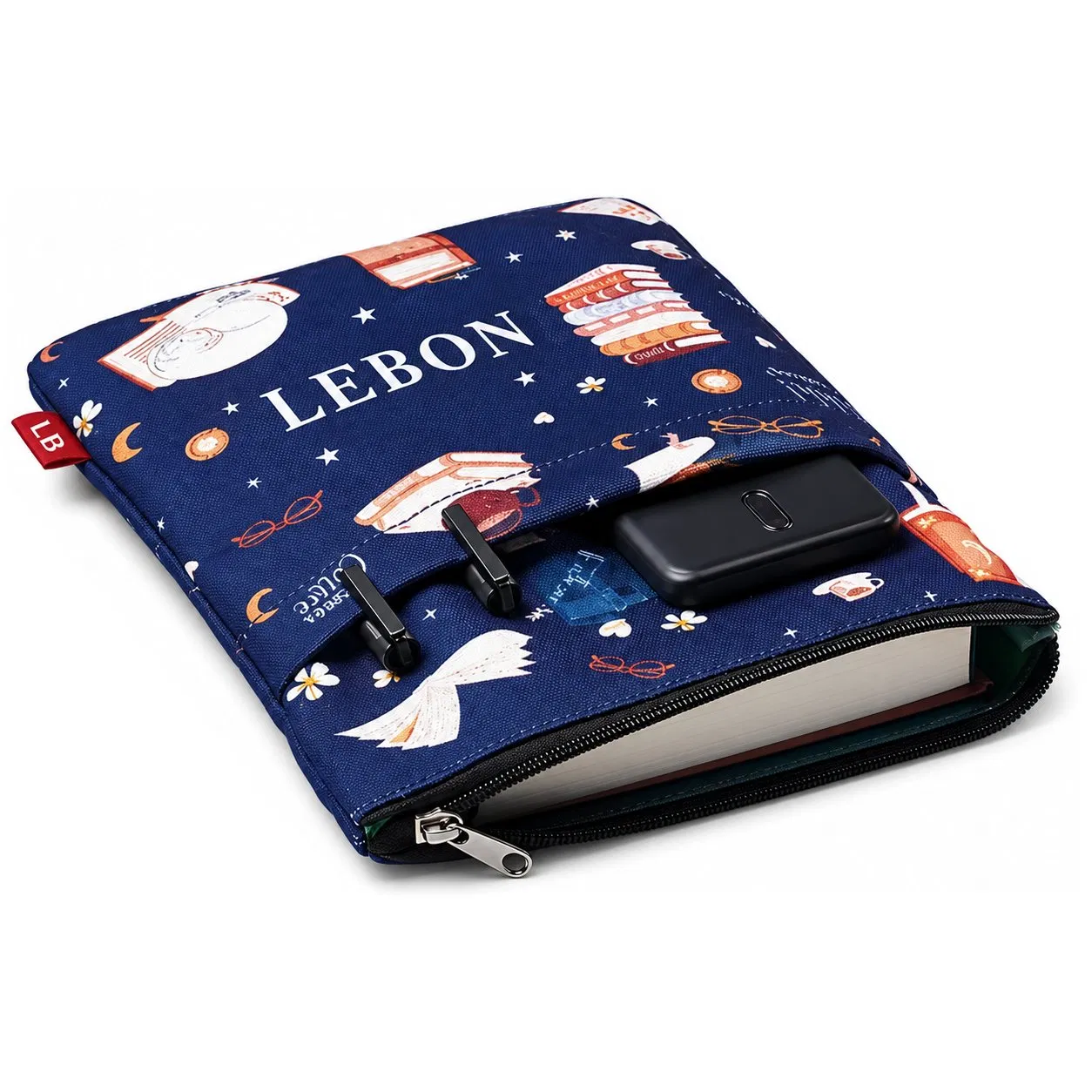 Custom Polyester Book Sleeve with Zipper Closure and Sublimation Logo Printing for Daily Carry and Storage
