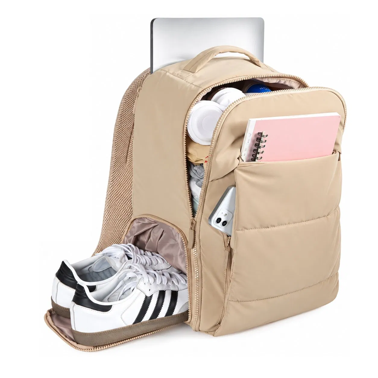 Custom Quilted Travel Backpack with 15.6 Inch Laptop and Shoe Compartments Clear Jewelry Pockets and Luggage Strap