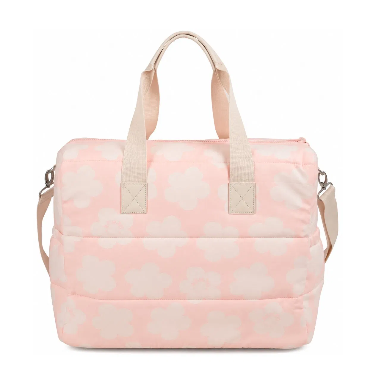Custom Floral Quilted Diaper Tote Bag with Detachable Shoulder Strap Top Handles and Front Slip Pocket for Parents
