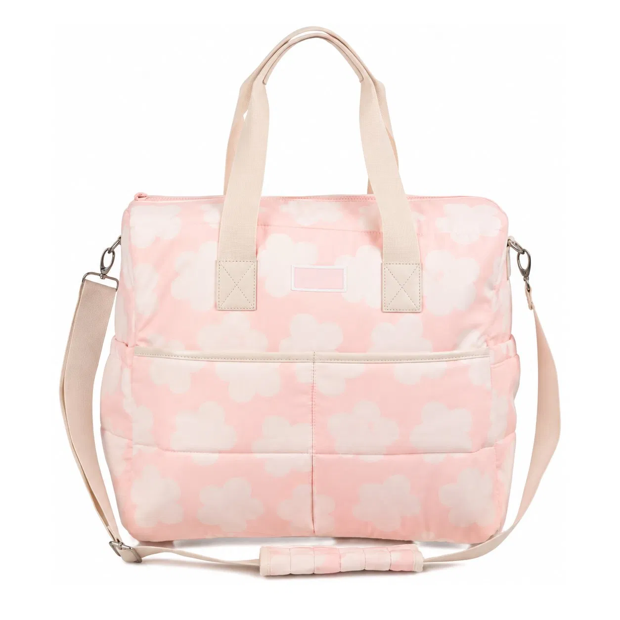Custom Floral Quilted Diaper Tote Bag with Detachable Shoulder Strap Top Handles and Front Slip Pocket for Parents