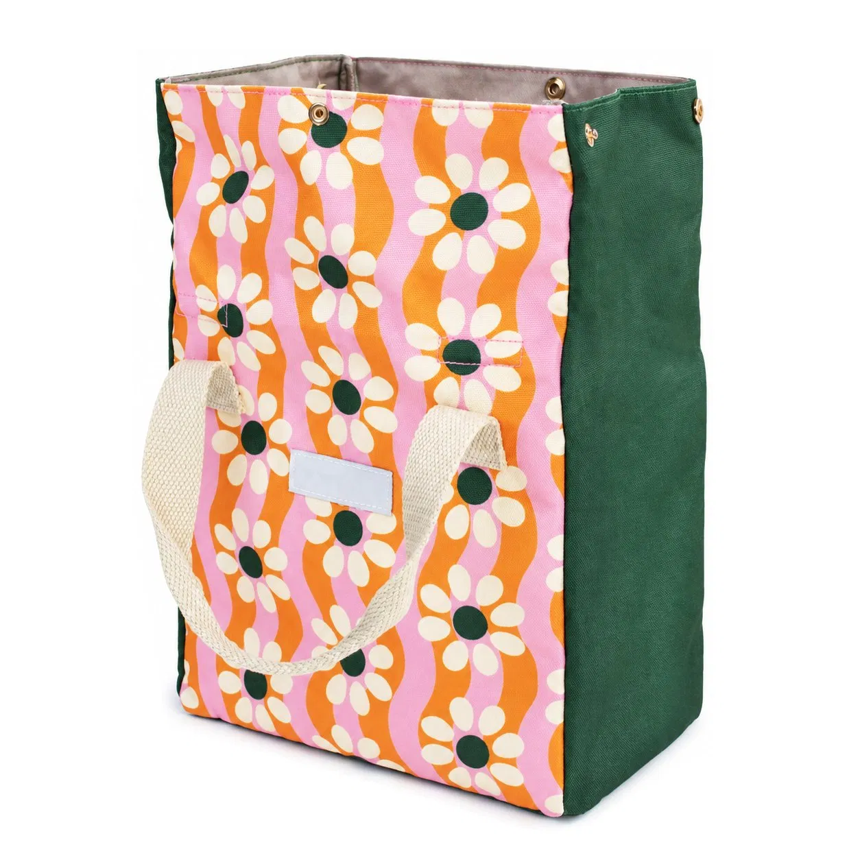 Custom Roll Top Lunch Cooler Tote Bag with Inner Slip Pockets and Snap Handles for Daily Picnic Use