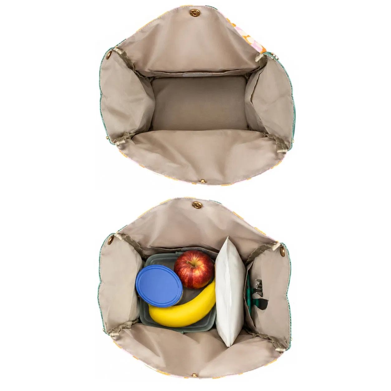 Custom Roll Top Lunch Cooler Tote Bag with Inner Slip Pockets and Snap Handles for Daily Picnic Use