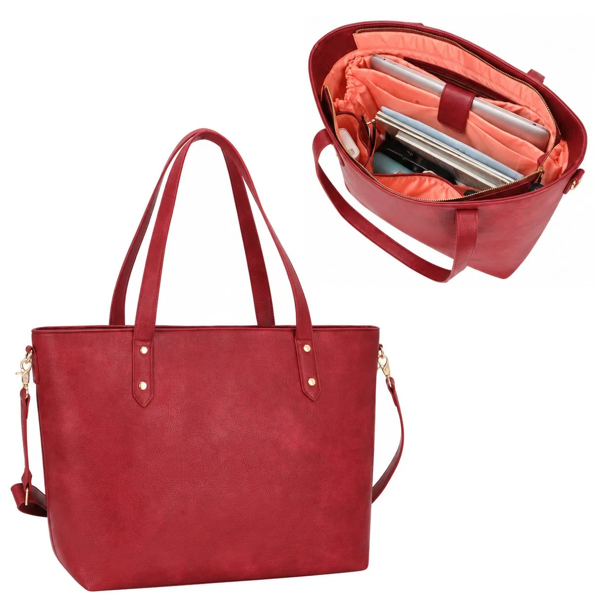 Custom Women PU Shoulder Tote Bag with Zipper Closure Laptop Pockets and Polyester Lining for Daily Use