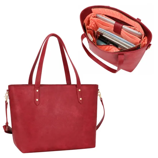 Custom Women PU Shoulder Tote Bag with Zipper Closure Laptop Pockets and Polyester Lining for Daily Use