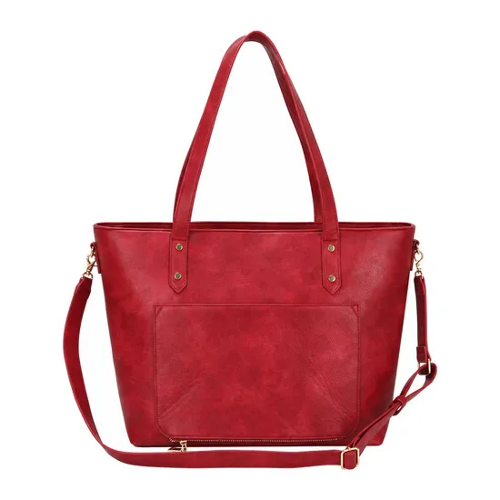 Custom Women PU Shoulder Tote Bag with Zipper Closure Laptop Pockets and Polyester Lining for Daily Use