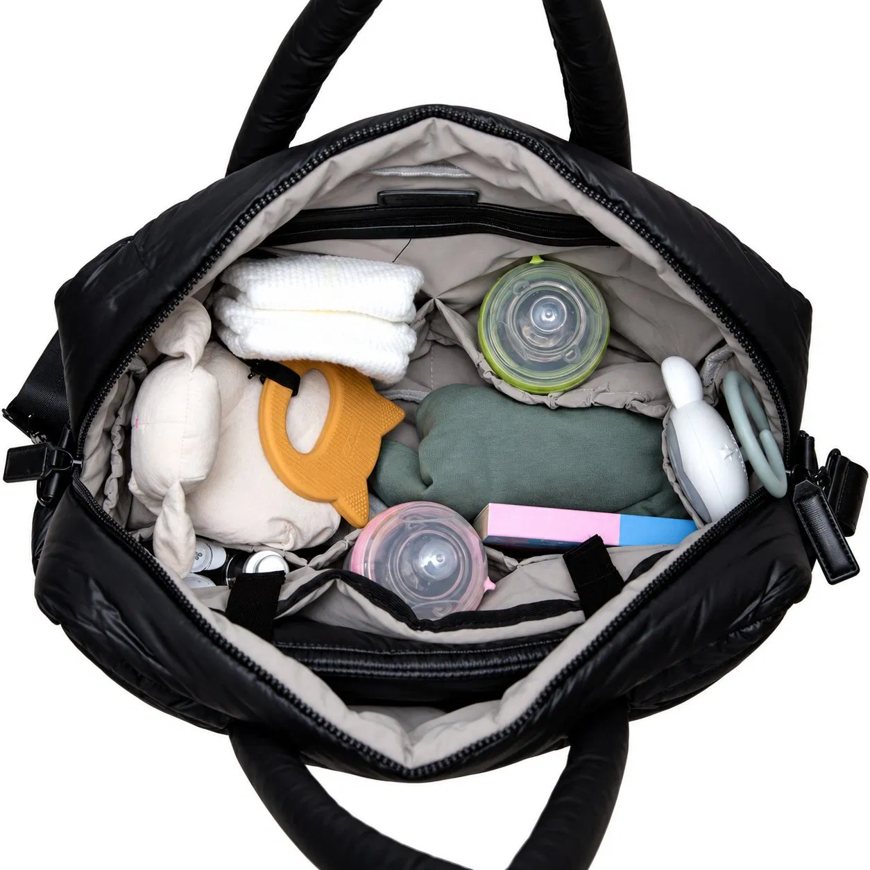 Custom Quilted Nylon Mommy Diaper Tote Bag with Laptop Sleeve Multiple Pockets and Zipper Closure for Travel