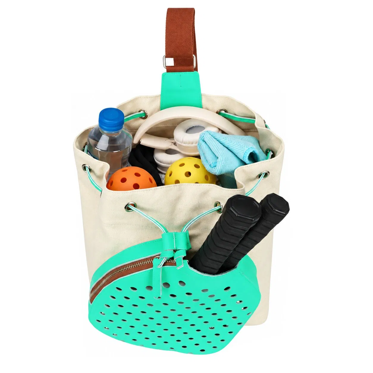 Custom Canvas Pickleball Paddle Bag with Padded Compartments Double Racket Holder and Bottle Pocket