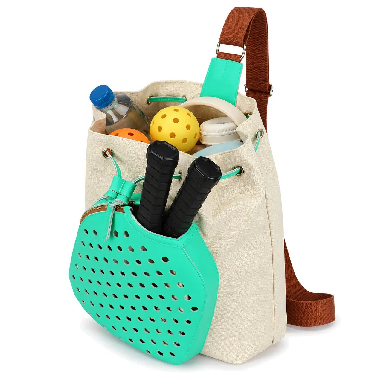 Custom Canvas Crossbody Tote Bag for Pickleball Paddles Tennis and Gym Sports
