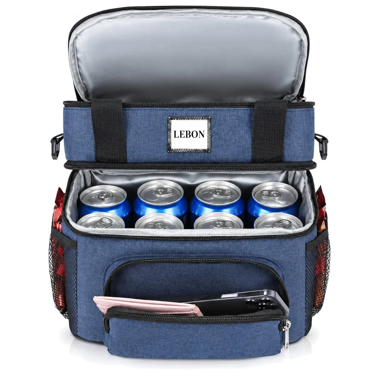Custom Printed Polyester Insulated Double Layer Lunch Bag for Picnic and Food Storage