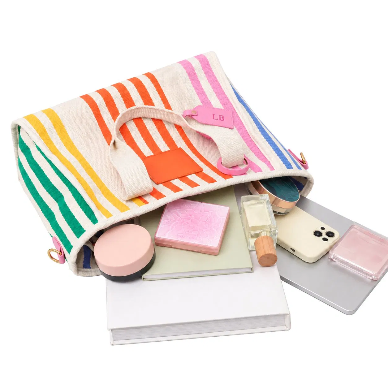 Custom Striped Canvas Tote and Shoulder Bag with Zipper for Holiday and Daily Travel