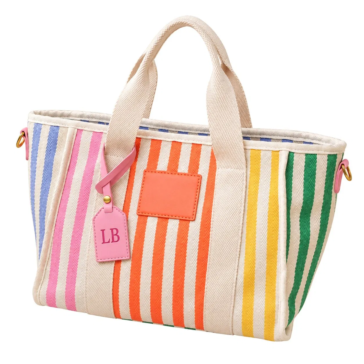 Custom Striped Canvas Tote and Shoulder Bag with Zipper for Holiday and Daily Travel