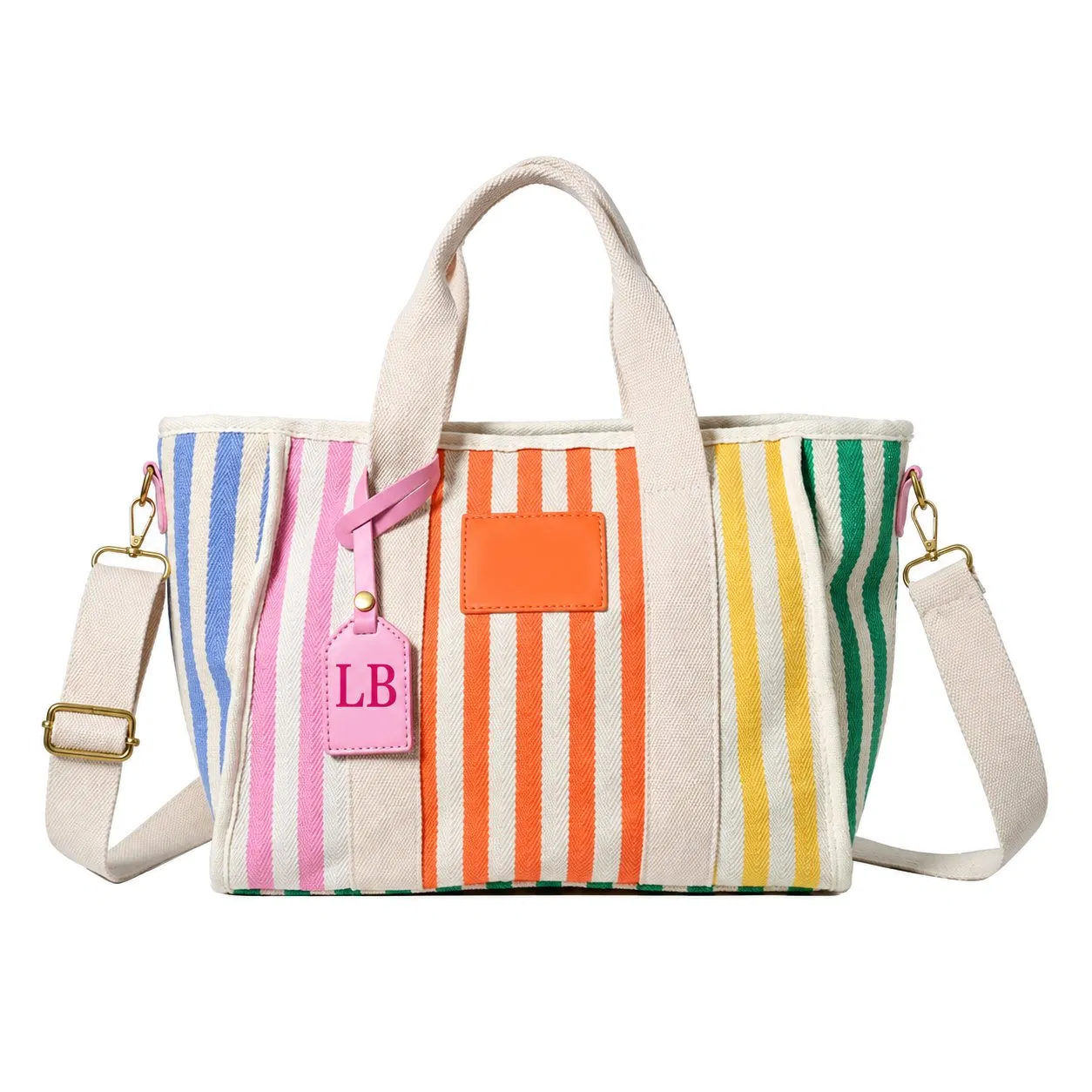 Custom Striped Canvas Tote and Shoulder Bag with Zipper for Holiday and Daily Travel