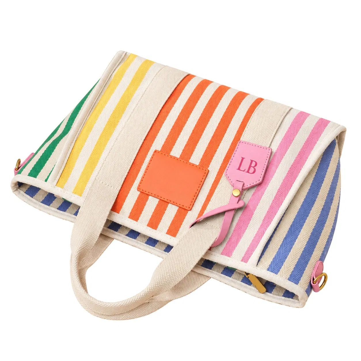 Custom Striped Canvas Tote and Shoulder Bag with Zipper for Holiday and Daily Travel