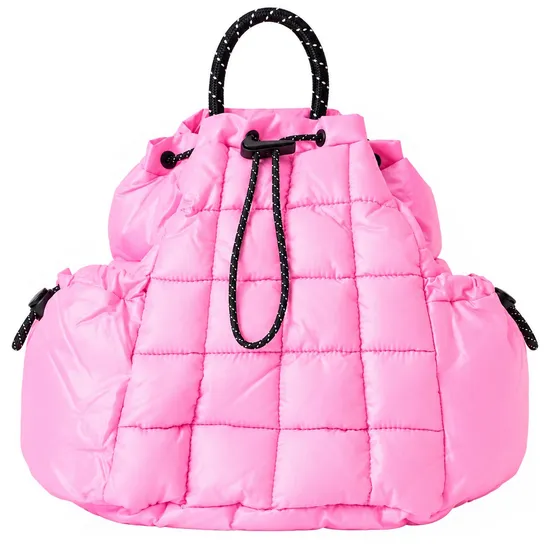 Custom Quilted Puffy Nylon Backpack with Polyester Lining Side Pockets and Adjustable Straps
