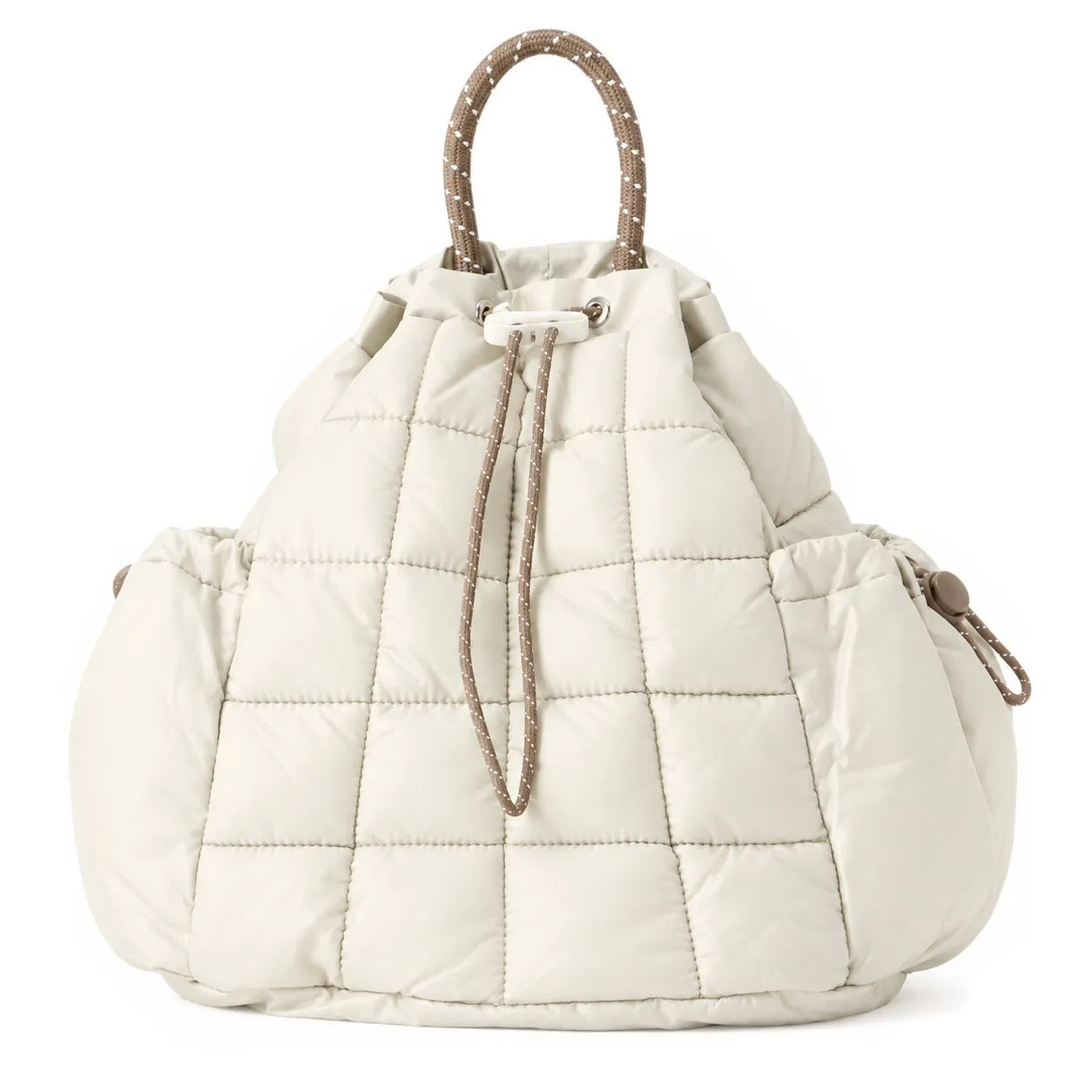 Custom Quilted Puffy Nylon Backpack with Polyester Lining Side Pockets and Adjustable Straps
