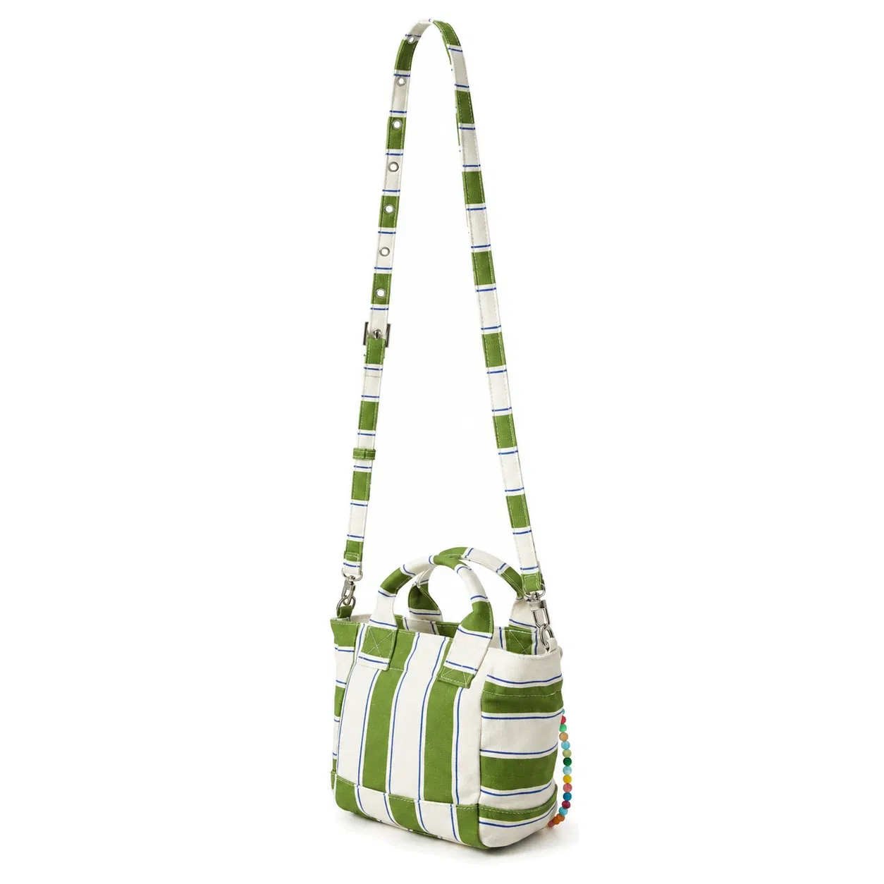 Custom Striped Cotton Canvas Crossbody Handbag with Removable Strap and Carabiner Details