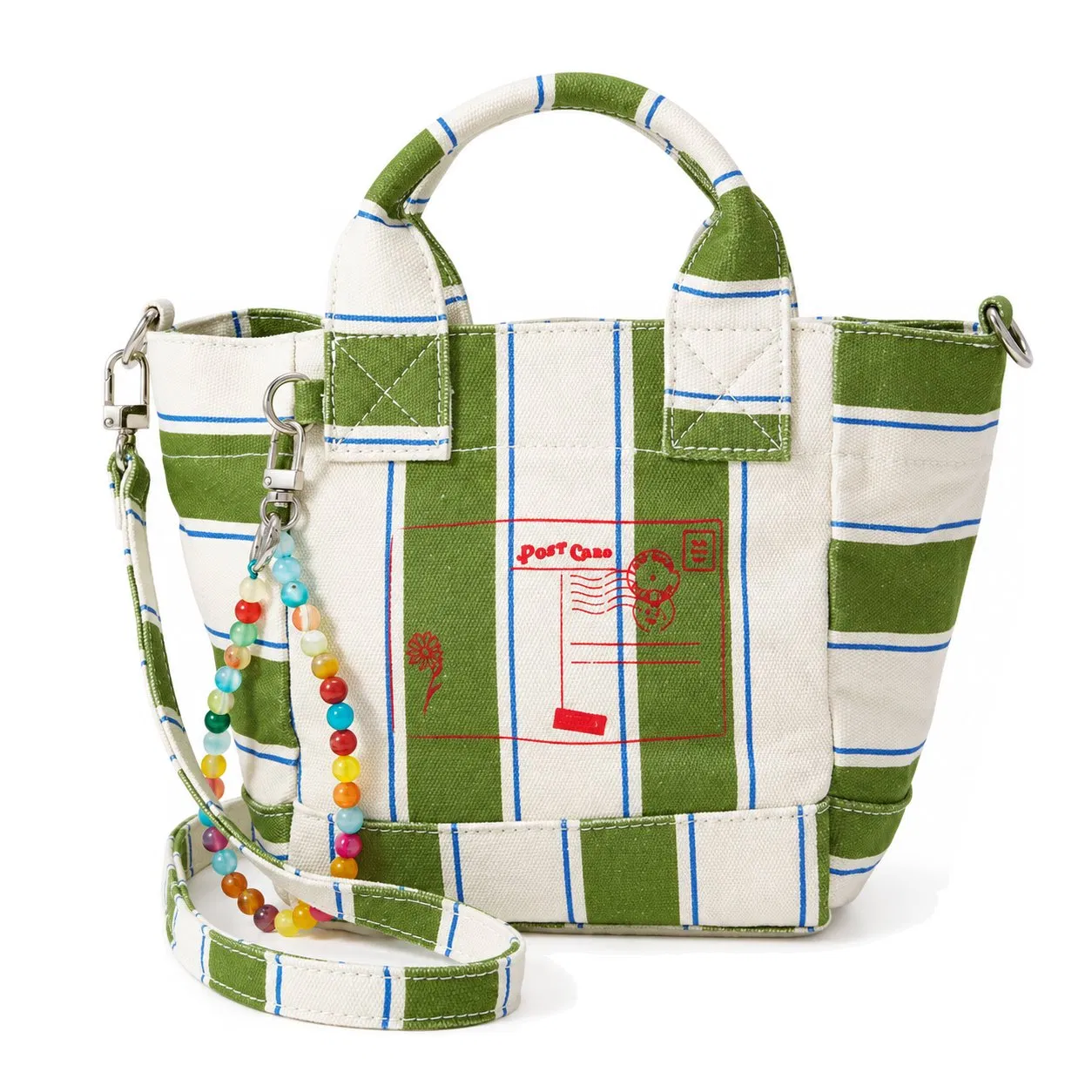 Custom Striped Cotton Canvas Crossbody Handbag with Removable Strap and Carabiner Details