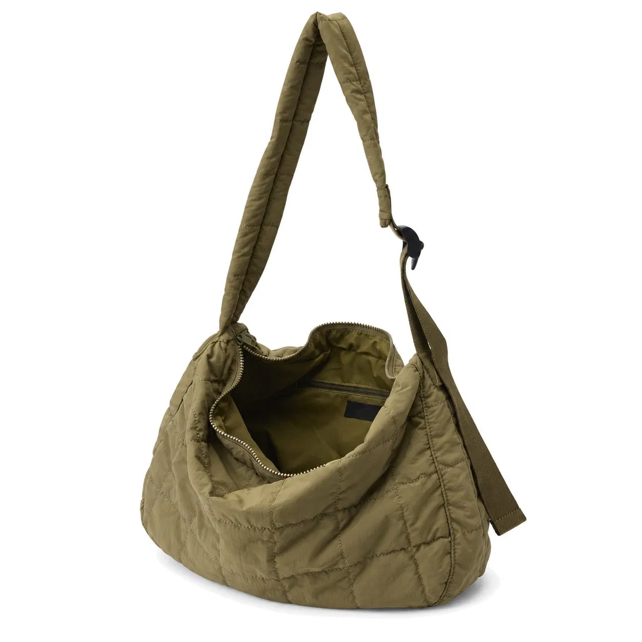 Custom Quilted Nylon Shoulder Bag with Adjustable Detachable Strap and Organized Interior Pockets