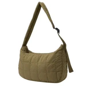 Custom Quilted Nylon Shoulder Bag with Adjustable Detachable Strap and Organized Interior Pockets