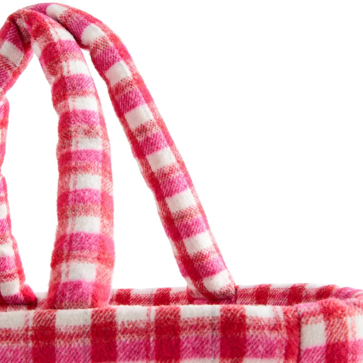 Custom Pink Gingham Polyester Tote Bag with Magnetic Closure and Phone Pocket for Daily Carry