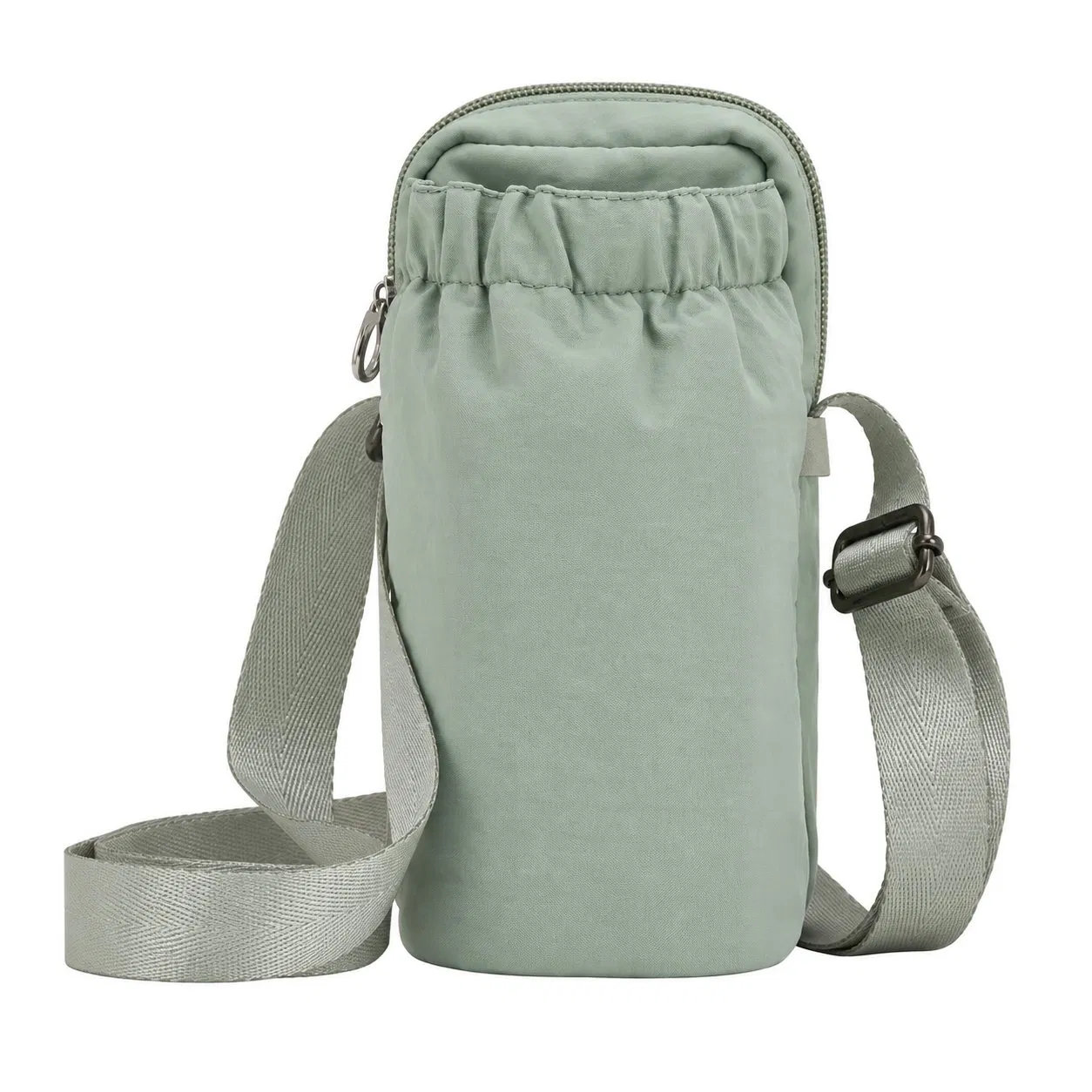 Custom Polyester Zipper Water Bottle Carrier Bag with Crossbody Strap for Outdoor Travel