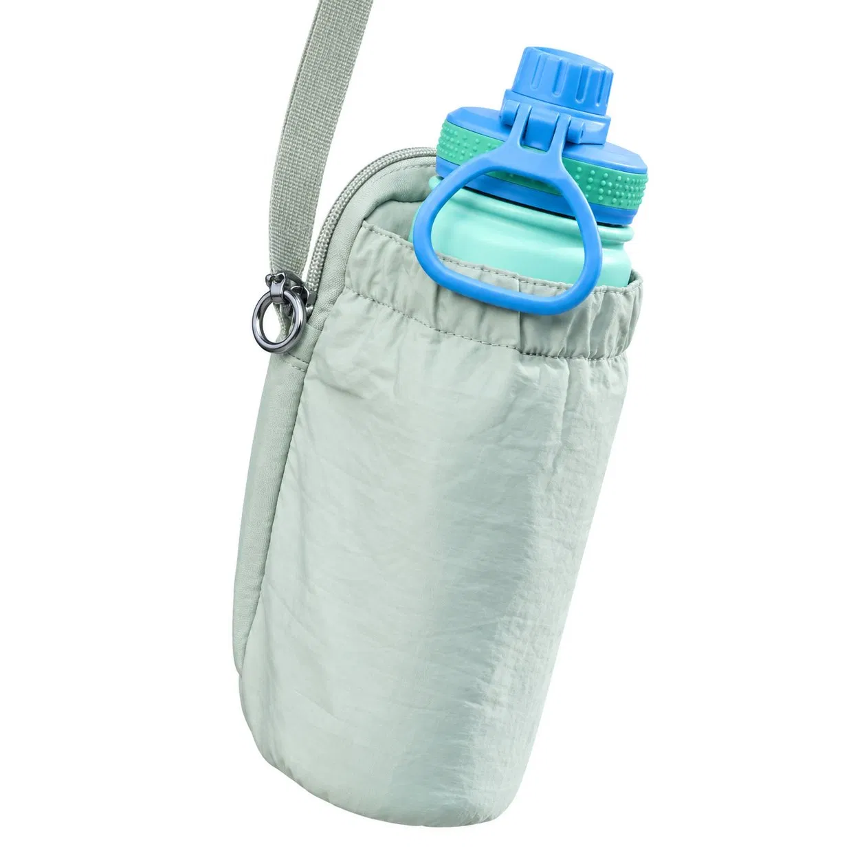 Custom Polyester Zipper Water Bottle Carrier Bag with Crossbody Strap for Outdoor Travel