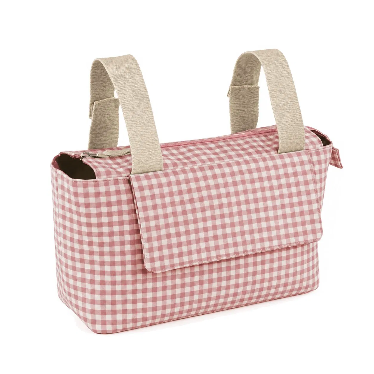 Custom Pink Polyester Cotton Diaper Organizer Caddy Bag with Bottle Pocket for Baby Care Storage