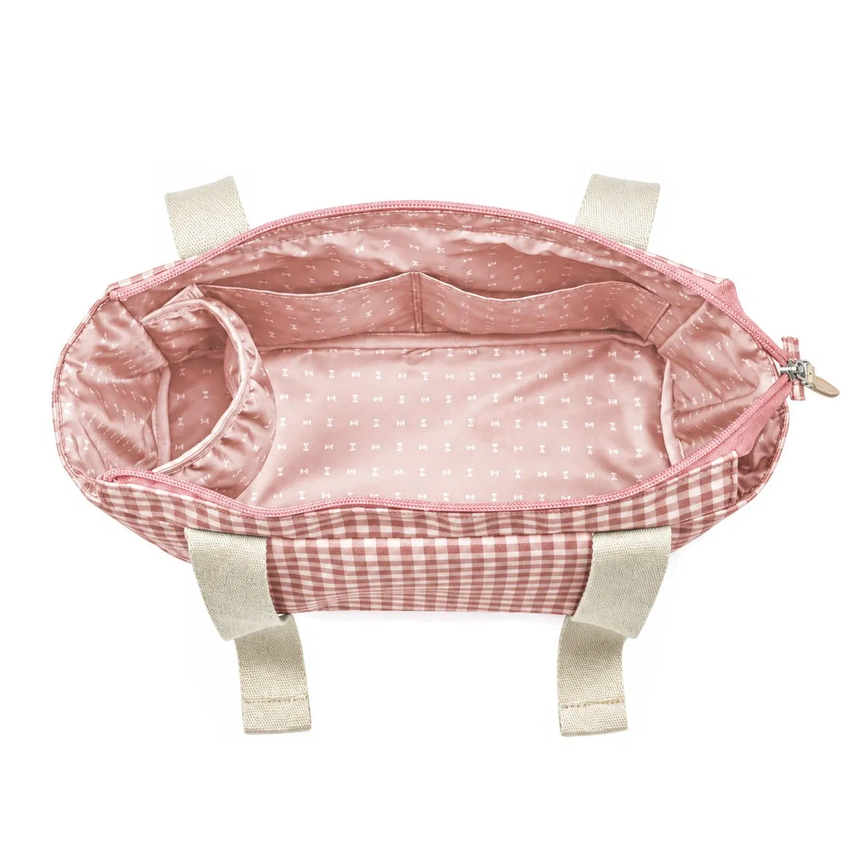 Custom Pink Polyester Cotton Diaper Organizer Caddy Bag with Bottle Pocket for Baby Care Storage