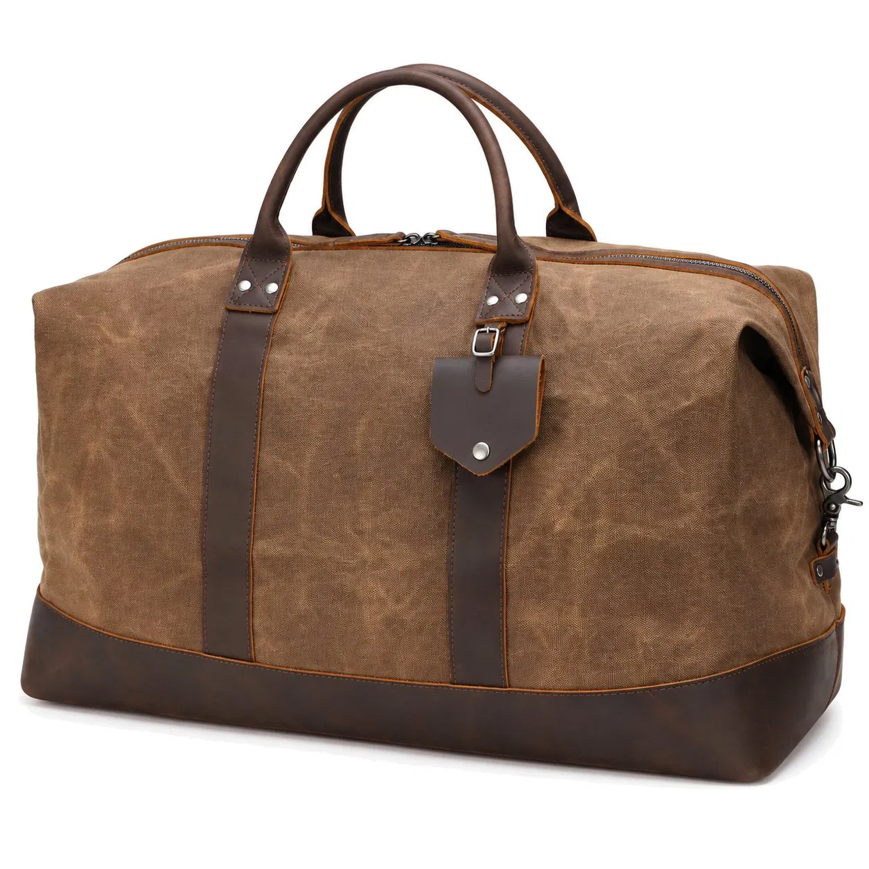 Custom Waxed Canvas Zipper Duffel Travel Bag with Soft Handles for Overnight and Weekend Carrying