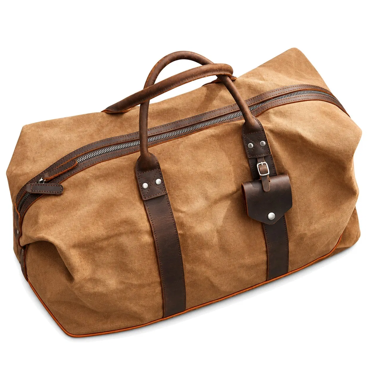 Custom Waxed Canvas Zipper Duffel Travel Bag with Soft Handles for Overnight and Weekend Carrying