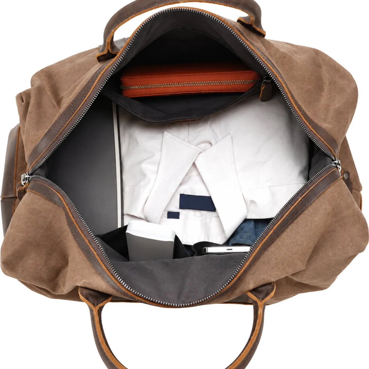 Custom Waxed Canvas Zipper Travel Duffel Bag with Soft Handle for Outdoor and Crossbody Carrying