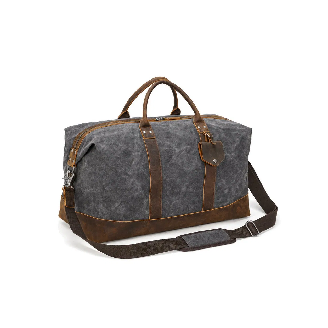 Custom Waxed Canvas Zipper Travel Duffel Bag with Soft Handle for Outdoor and Crossbody Carrying