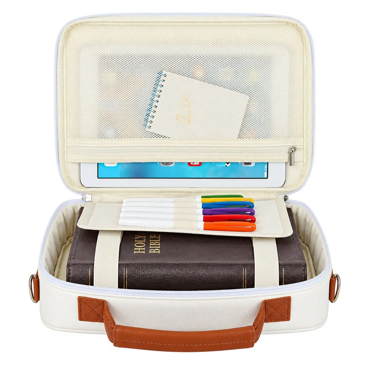 Custom Polyester Zipper Bible Carrying Bag with Handles Shoulder Strap and Multiple Storage Pockets