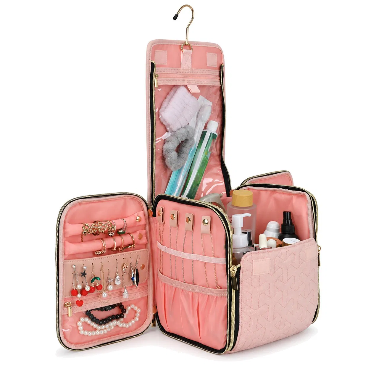 Custom Zipper Toiletry Cosmetic Bag with Soft Handle for Makeup Skincare and Travel Storage