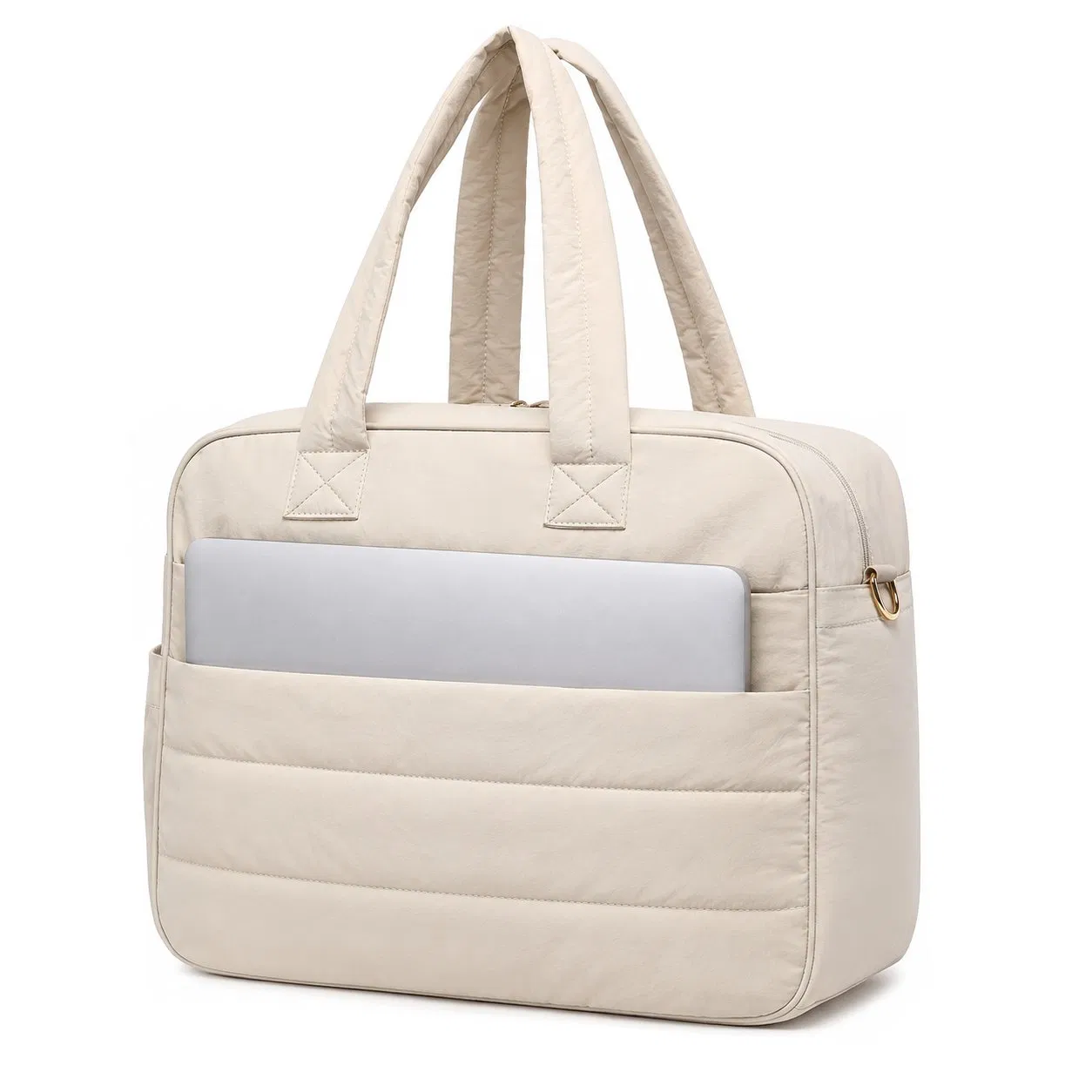 Custom Quilted Nylon Lunch Tote Bag with Laptop Storage Insulated Meal Compartment and Adjustable Strap