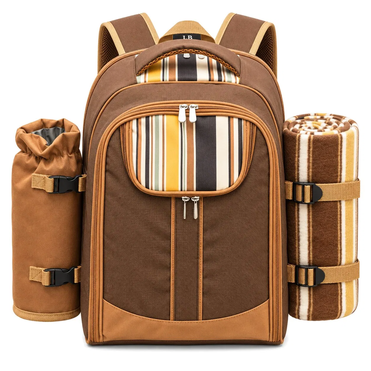 Custom Polyester Picnic Backpack Bag with Cooler Compartment Wine Bag and Blanket Options for Travel