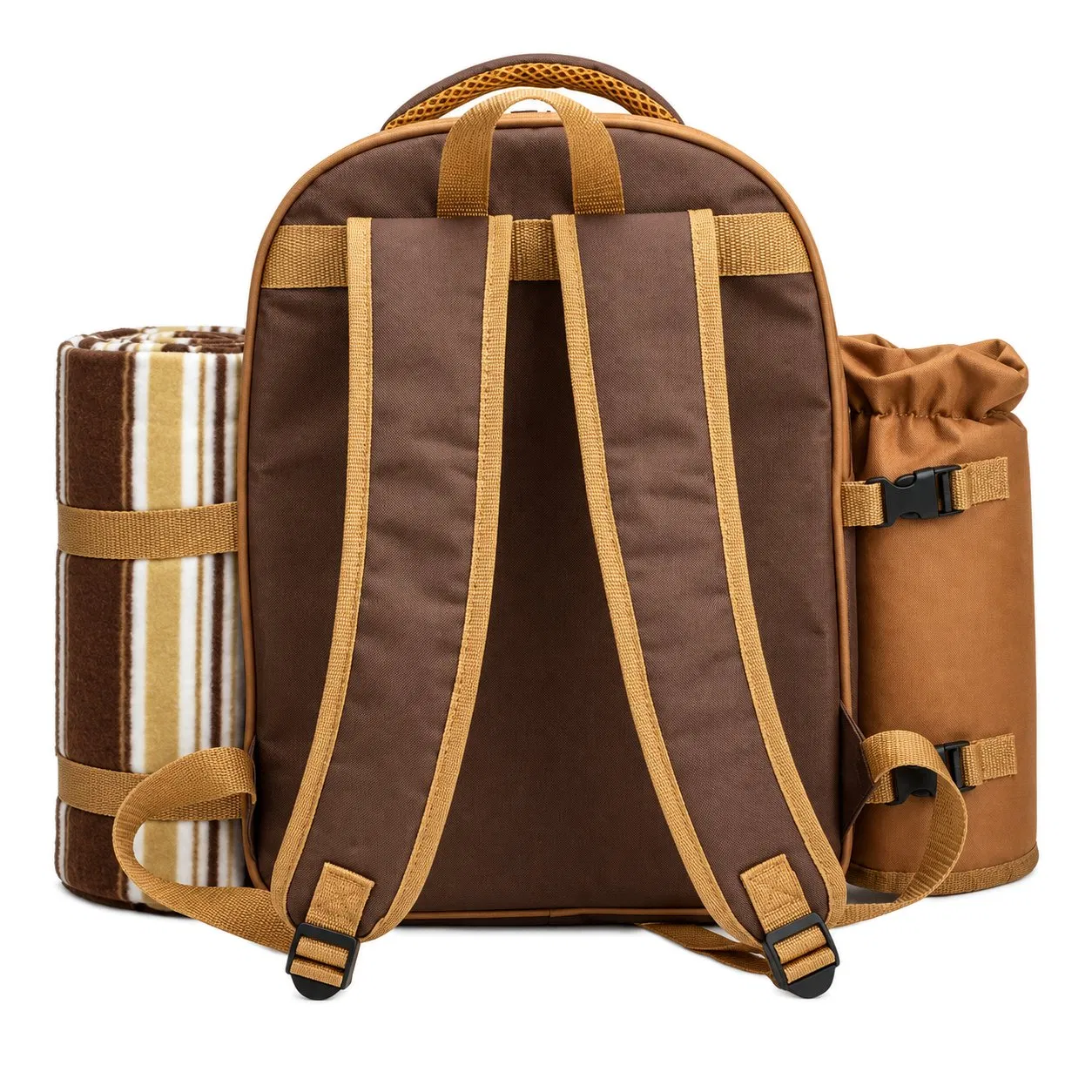 Custom Polyester Picnic Backpack Bag with Cooler Compartment Wine Bag and Blanket Options for Travel