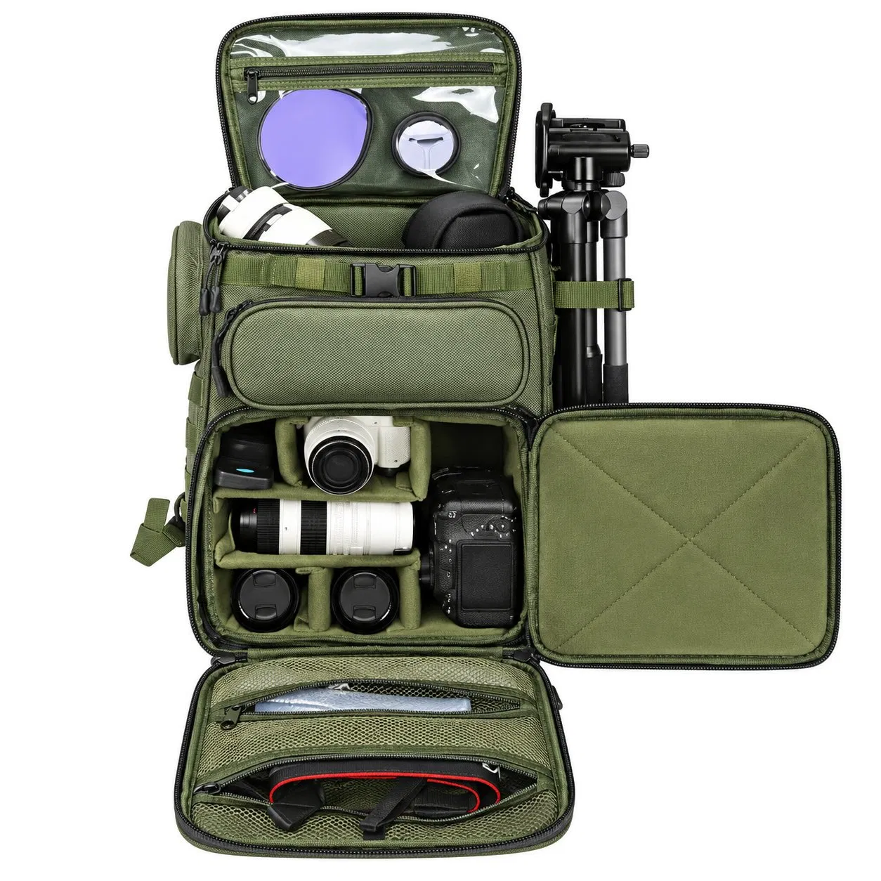 Custom Polyester Zipper Camera Backpack Bag with Multiple Pockets for Photography Gear and Travel