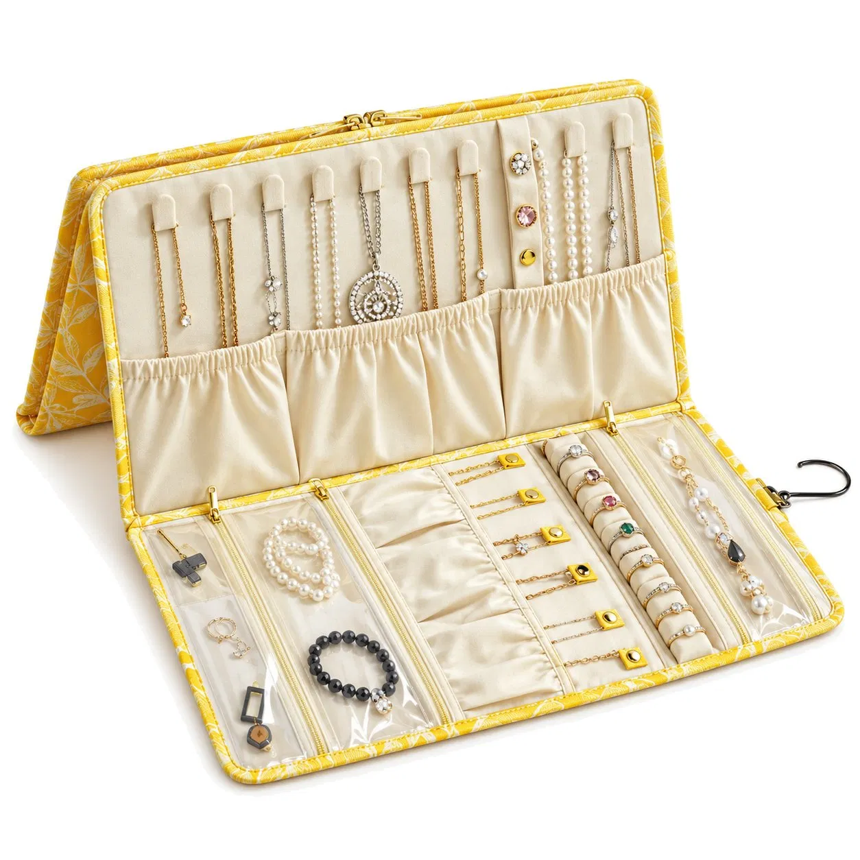 Custom Printed Polyester Roll up Jewelry Organizer Bag for Necklace Earring and Ring Travel Storage