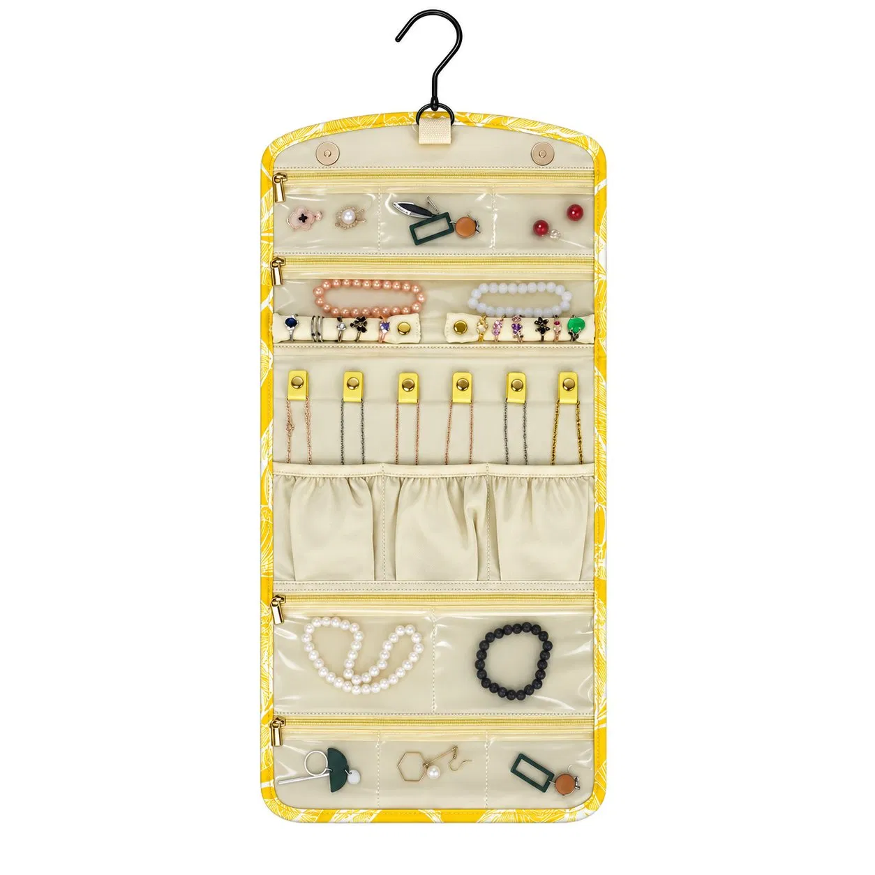 Custom Printed Polyester Roll up Jewelry Organizer Bag for Necklace Earring and Ring Travel Storage