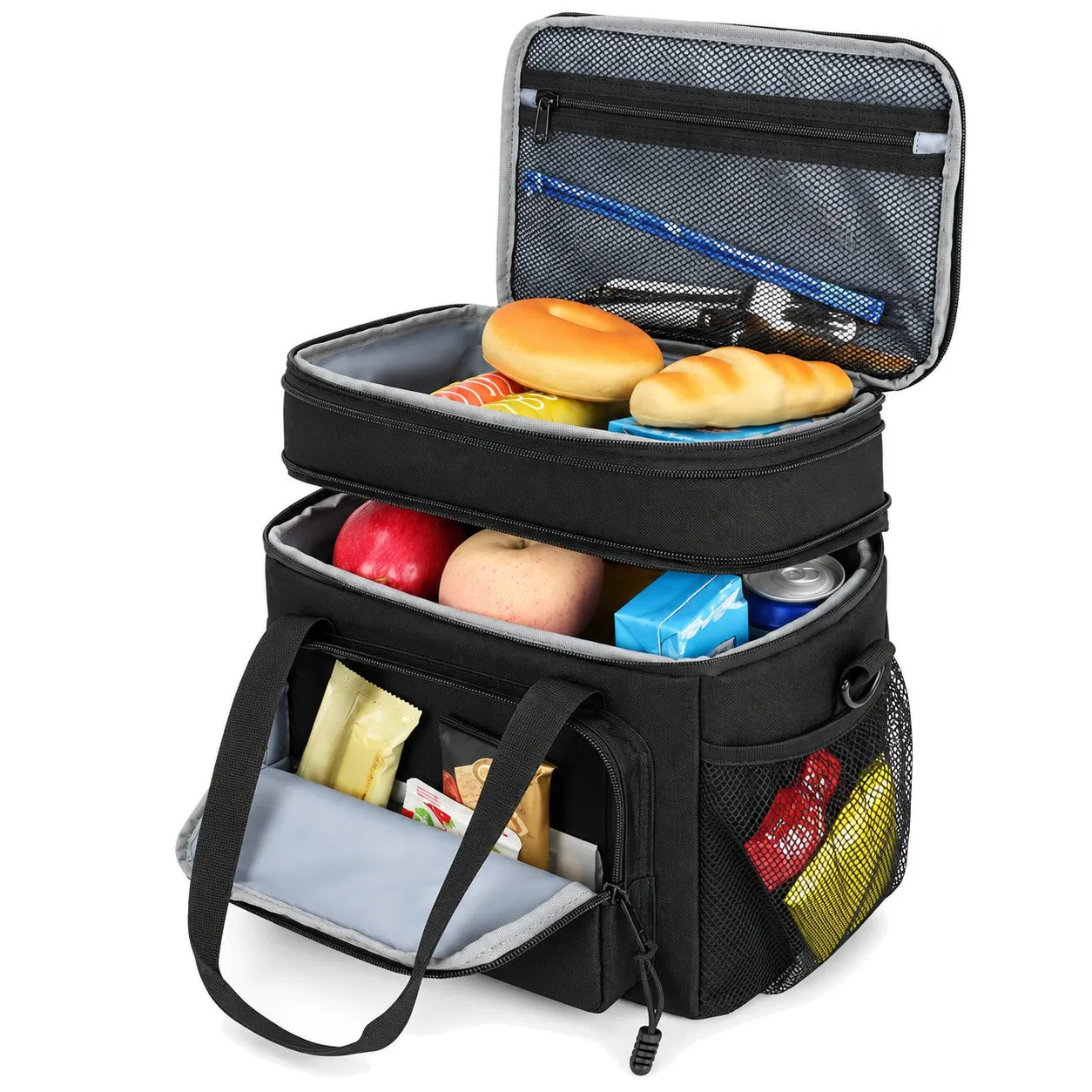 Polyester Insulated Lunch Cooler Bag with PEVA Lining and Adjustable Shoulder Strap for Work Picnic