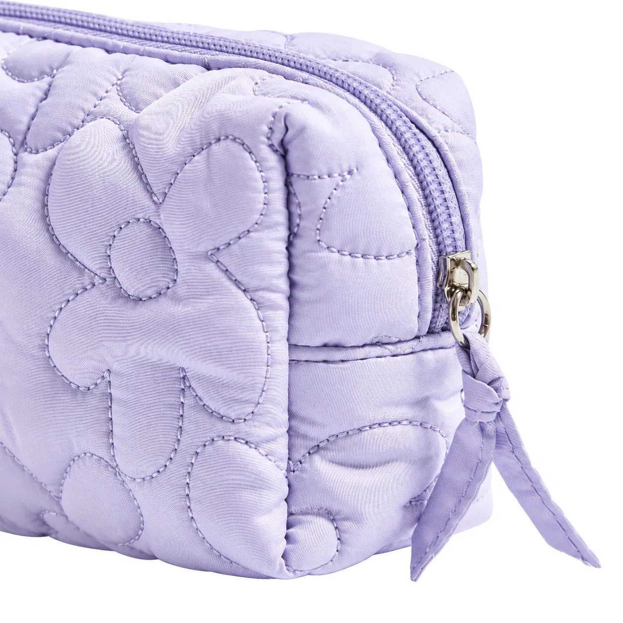 Quilted Canvas Floral Knot Cosmetic Toiletry Organizer Bag with Zipper and Soft Handle for Travel