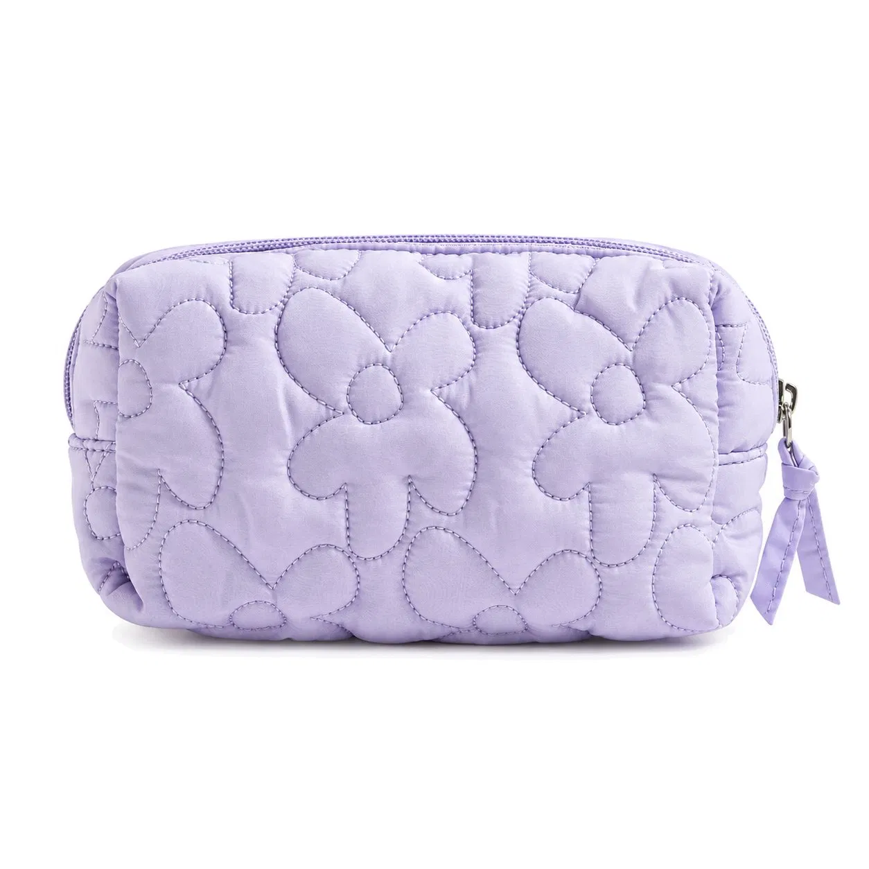 Quilted Canvas Floral Knot Cosmetic Toiletry Organizer Bag with Zipper and Soft Handle for Travel