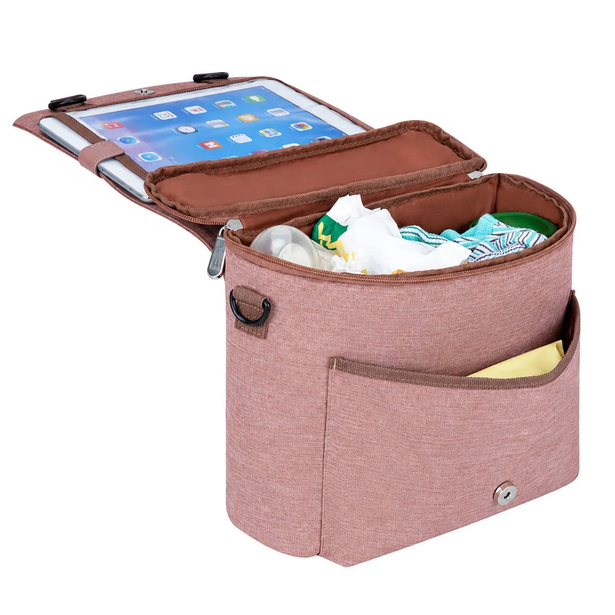 Custom Polyester Baby Stroller Car Organizer Hanging Messenger Bag with Clear Window for Travel