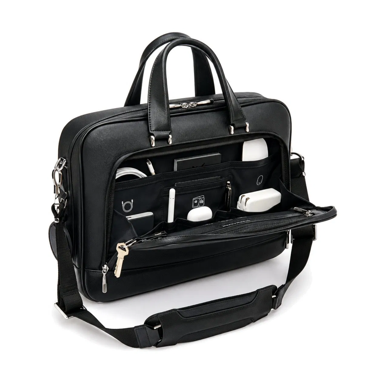 Custom PU Leather Business Laptop Messenger Briefcase Bag with Adjustable Strap for Men Work Travel