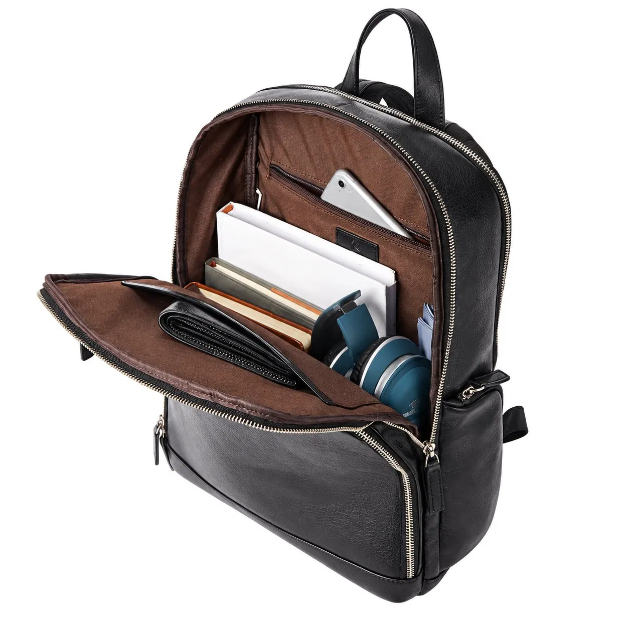 Custom PU Leather Laptop Backpack with Computer Compartment for Men Business Office College Travel