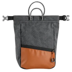 Custom Nylon Polyester Bouldering Chalk Bag with Semi Rigid Base Magnetic Roll Top and Brush Holders