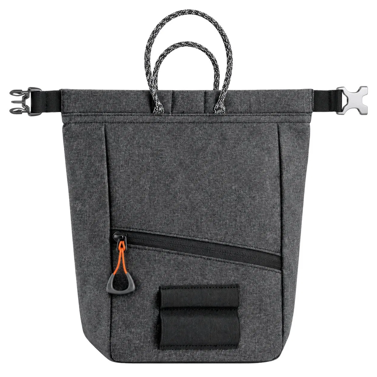 Custom Nylon Polyester Bouldering Chalk Bag with Semi Rigid Base Magnetic Roll Top and Brush Holders